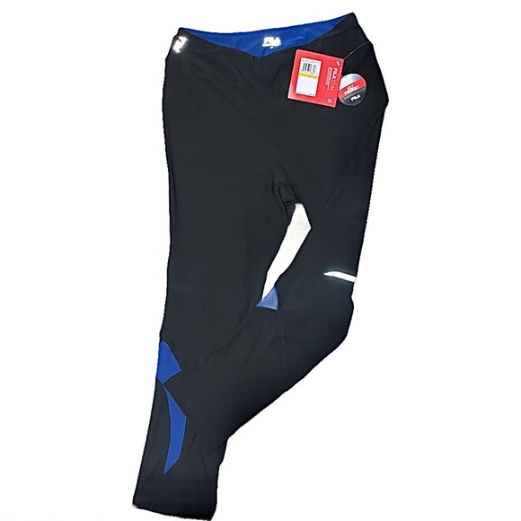FILA Mesh Reflective Stripe Cropped Capri Workout Leggings Black Blue Small Gym - Picture 1 of 7